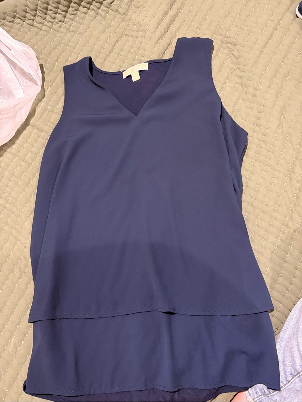 MICHAEL Michael Kors Navy Layered V-Neck Sleeveless Top